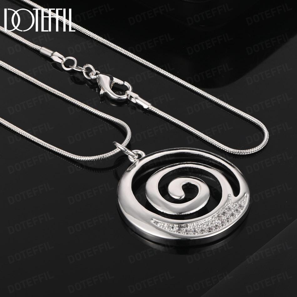 925 Sterling Silver Fashion Jewelry 18-inch Spiral Pendant Necklace