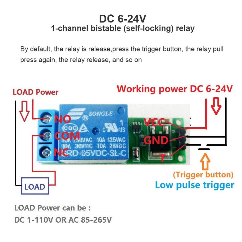 Relé Flip Flop, Relé de Travamento de Chave, Mini Módulo Relé Flip-Flop 6-24V Chave Auto-Travante Biestável Placa de Acionamento por Pulso Baixo