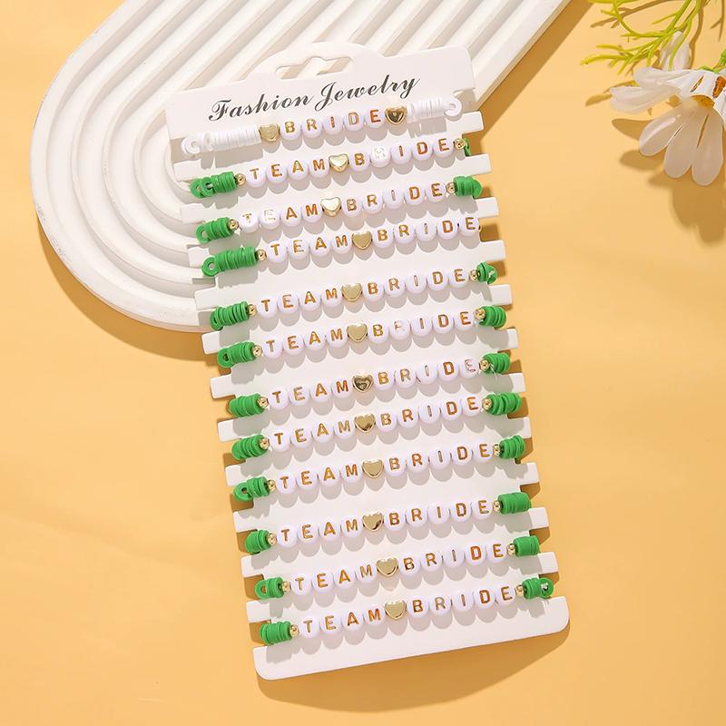 WTEMPO Junggesellinnenabschied Hen Party Braut Brautjungfer TEAM BRAUT Buchstaben Mehrschichtig Gestapelt Elastisch Weiche Keramik Armband Set Damen Armbänder