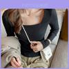 Cotton Long Sleeve T Shirt For Women With Square Neck In Solid Colors For Casual Autumn Wear