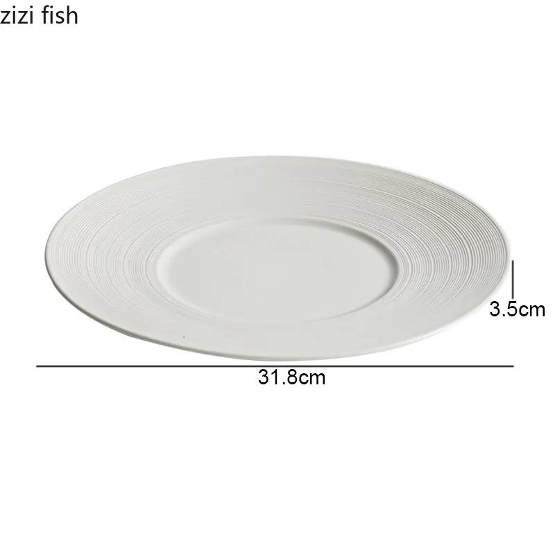 Runde Kreative Keramik Pasta Steak Platte Kochgeschirr Restaurant Einfarbig Schlichtes Geschirr Snack Dessert Tablett Speiseteller