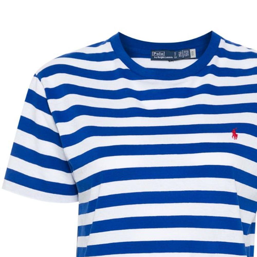 Polo Ralph Lauren Striped Pattern Embroidered Loose Round Neck Short Sleeve T-Shirt Women Tops Dark-Blue 211924295-001
