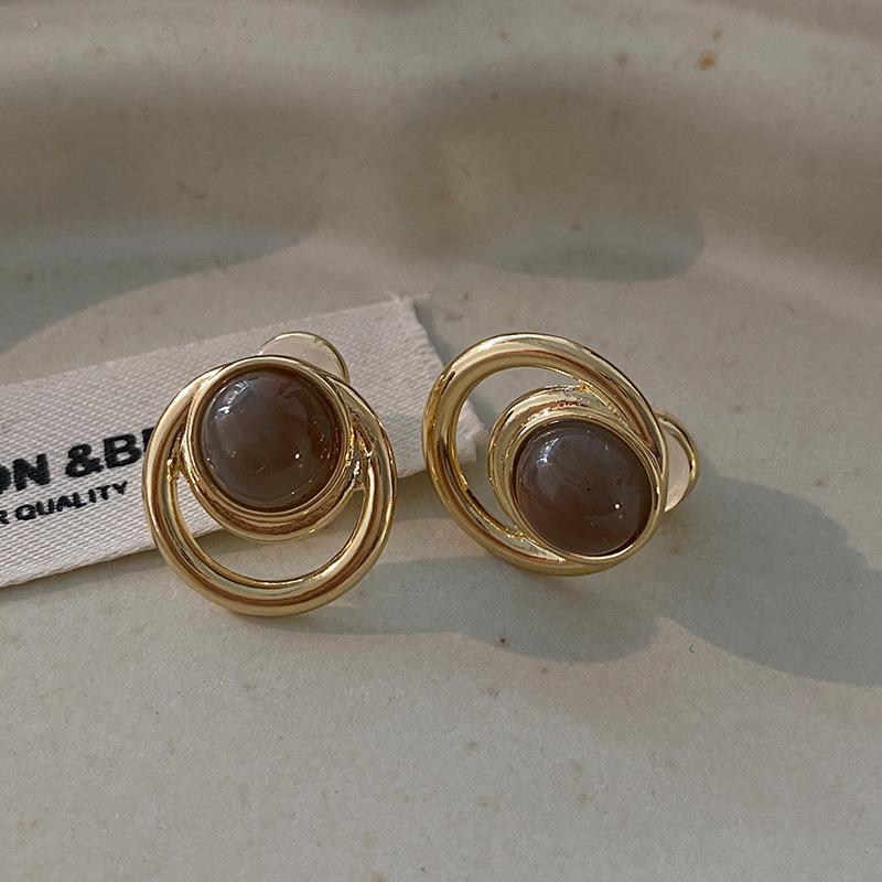 Geometriske ovale øredobber med stift, vridd kantdesign, premium følelse øredobber, middelalderske vintage franske retro øredobber