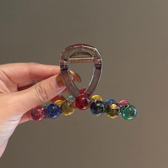 Yousheng Hair Claw Colorful Transparent Beads Decor Hair Clip Strong Grip Non-Slip Large Size Back Head Shark Hair Claw Hair