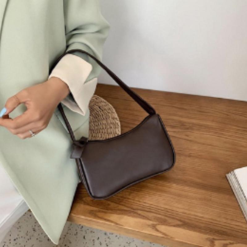 Повседневные сумки-тоуты для женщин новые модные однотонные сумки из искусственной кожи подмышкой простые дизайнерские маленькие мини-сумки через плечо для девочек коричневый 1980₽