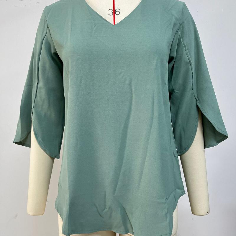 Yaz Kadın T-shirt Yeni Düz Renk V Yaka Orta Kol Gevşek Kısa Kollu Üst