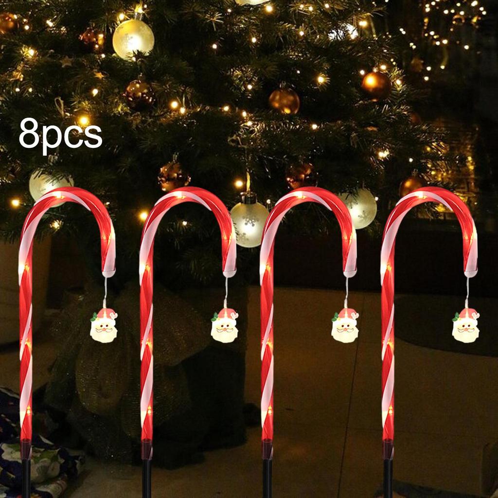 Candy Cane Solar Lights Christmas LED Lamps Decor Lighting Pathway Crutch Light for