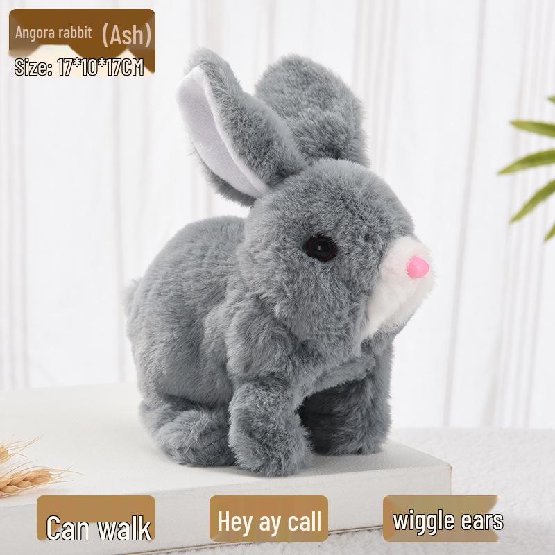 Plush Interactive White Rabbit Toy - Walking, Talking, Ear-Wiggling, Mouth-Moving Long-Haired Pet Simulation.