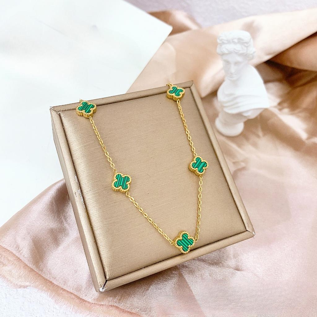 Light Luxury Double-Sided Four-Leaf Clover 5 Flowers Necklace New Titanium Steel Collarbone Chain Women's High-Class Feeling Necklace