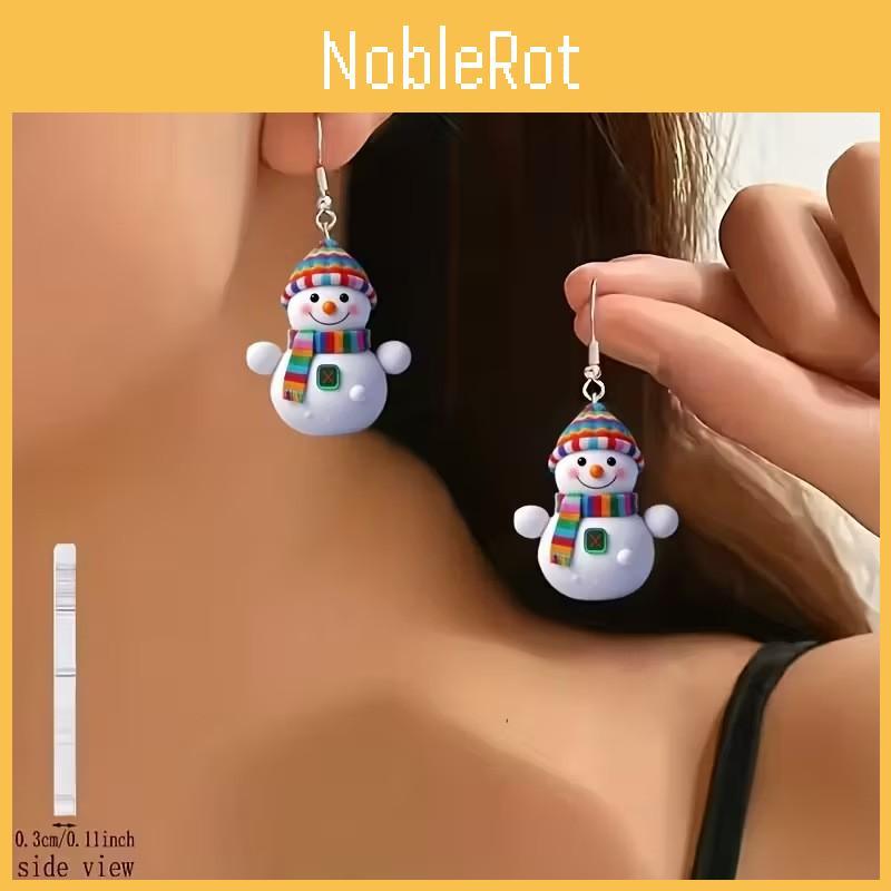 Christmas Snowman Acrylic Cartoon Earrings With Silver Ear Pins For Holiday Party Accessory