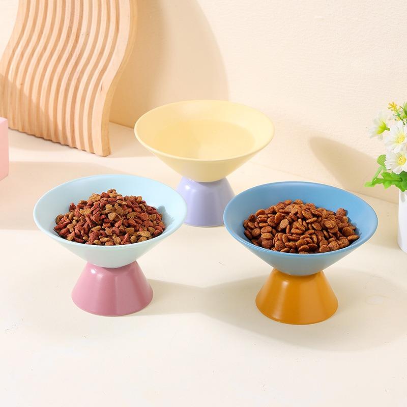 Color-Blocked Ceramic Pet Bowl Elevated Cat Bowl Protects Cervical Vertebrae Pet Supplies