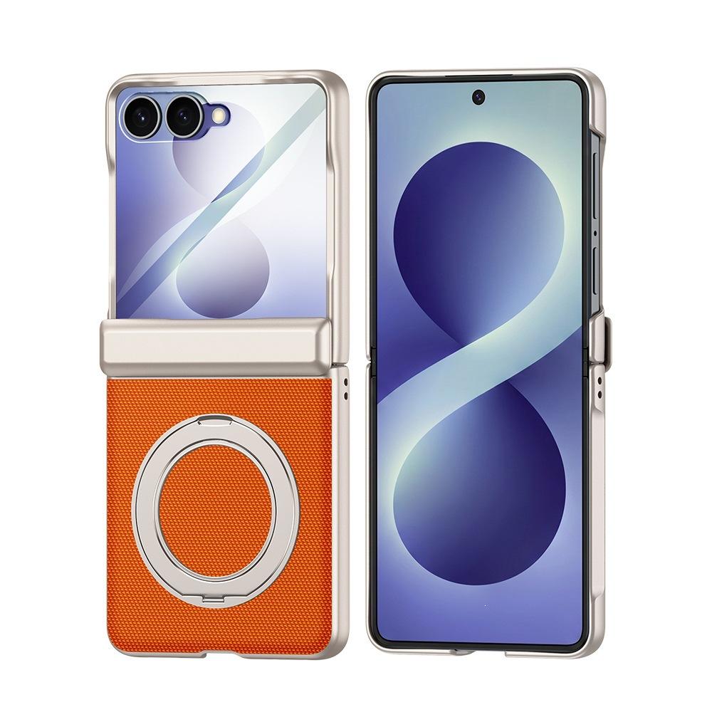 Applicable to Samsung ZFlip8 mobile phone case 360 rotating magnetic suction bracket flip7 all-inclusive shell film integrated electroplating plain