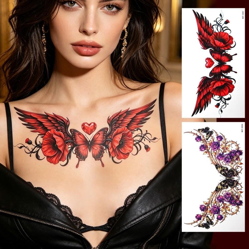 3D Texture Floral Body Art Sticker Crown Cross Wing Temporary Tattoo Instant Decals Music Festival