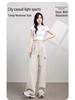 Women's 2025 Spring High-Waist White Wide-Leg Cargo Joggers