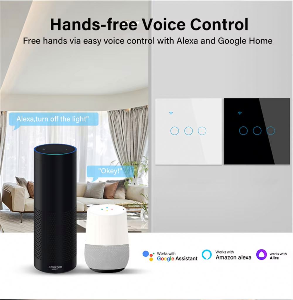 TUYA 1/2/3/4gang EU WiFi Smart Touch Switch Neutral Wire/No Neutral Wire Required Wall Touch Switch Work With Alexa Google Home