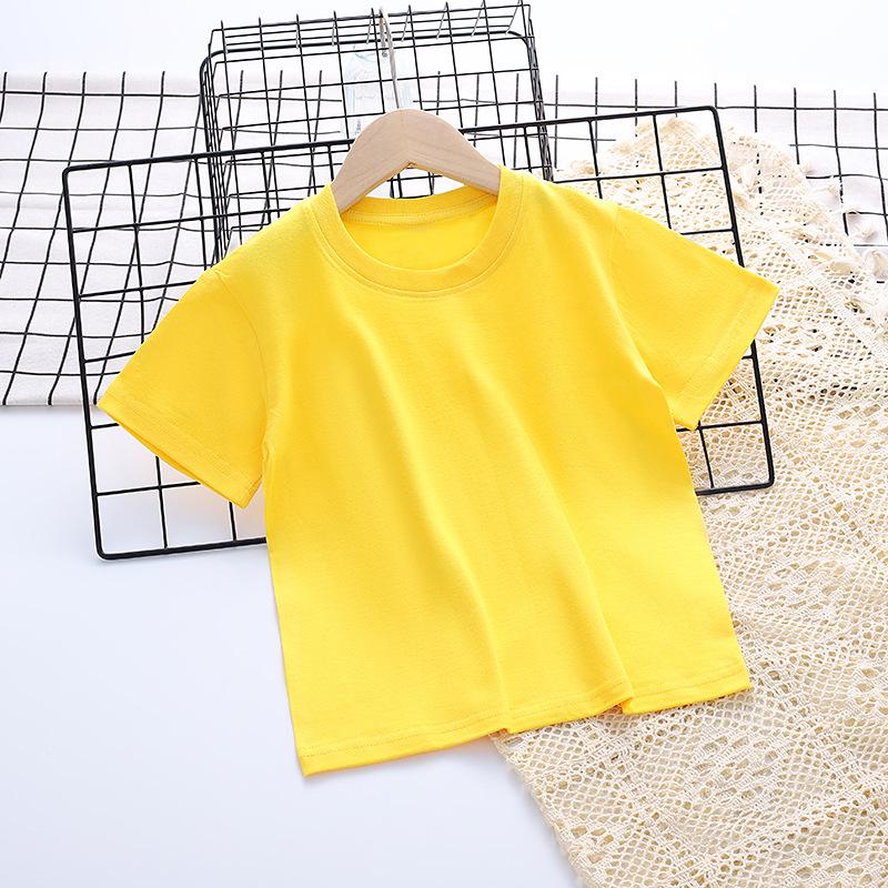 Kids' Cotton Short-Sleeve Round Neck T-Shirt with Logo, Candy Color, Primary School Uniform.
