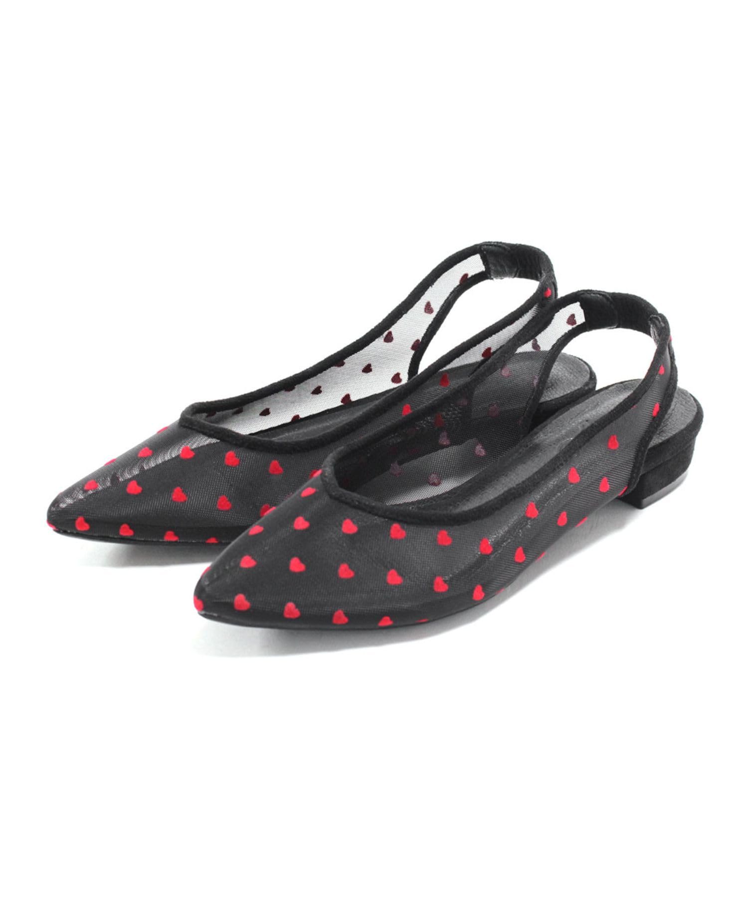 

Heart Pattern Tulle Slingback Pumps for [Sest] Women, 24.5cm, Black, dnp7418-BLK-245 чорний