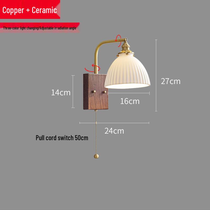 Nordic Minimalist Copper Rotatable Wall Lamp for Bedroom and Living Room