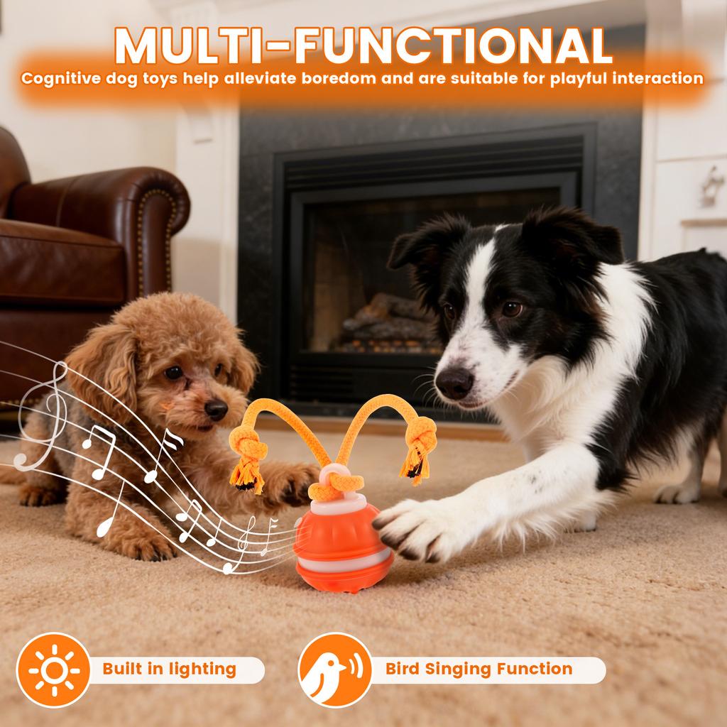 Interactive Dog Toy 3 Modes Automatic Rolling Moving Dog Toy with Rope Multi-role Rechargeable Squeaky Dog Ball Toy Pet Supplies