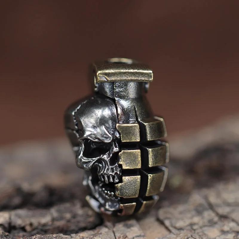 

Dual Color Skull Grenade Brass Knife Beads EDC DIY Paracord Woven Bracelets Lanyard Keychain Pendants Accessories Hangings латунний