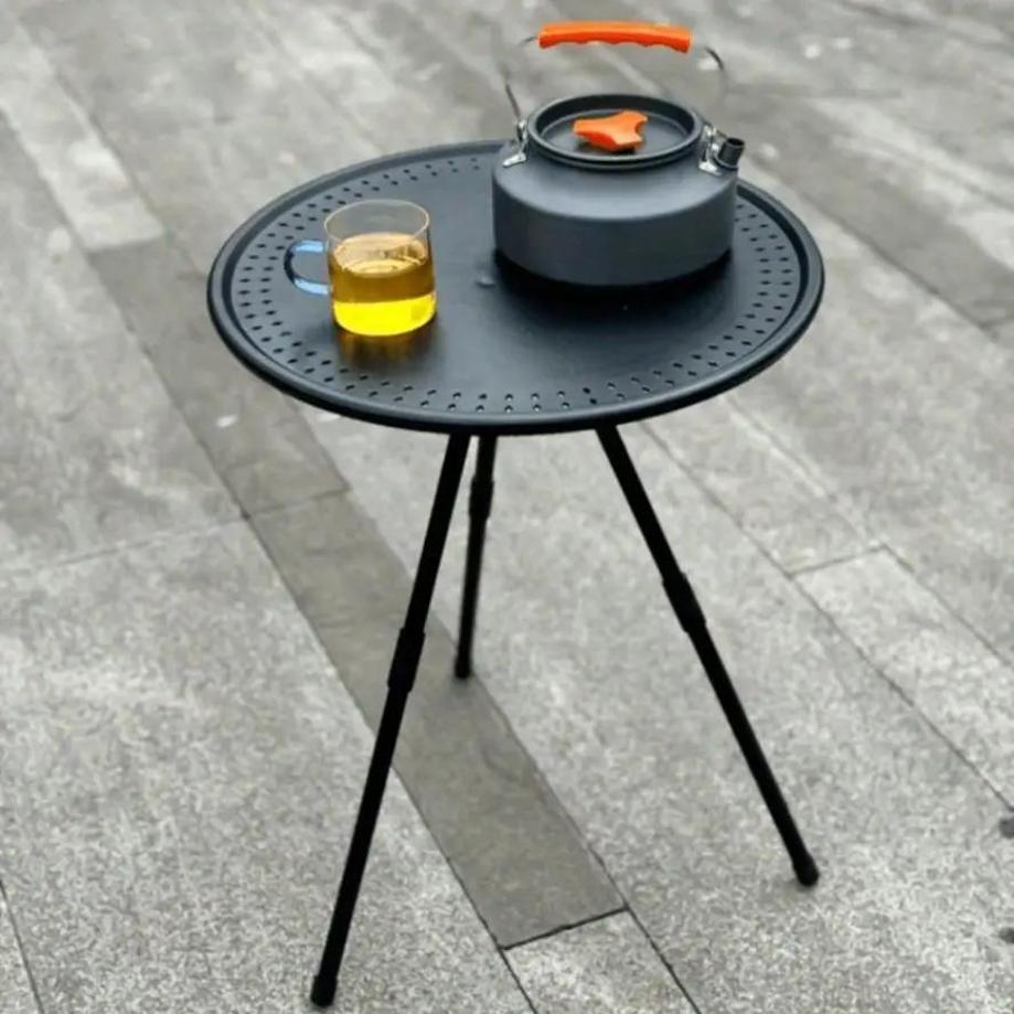 Neuer 1 Stück Tragbarer Picknick-Camping-Verstellbarer Kleiner Runder Tisch Outdoor-Aluminiumlegierung Klapptisch Geeignet für Outdoor-Camping-Werkzeuge