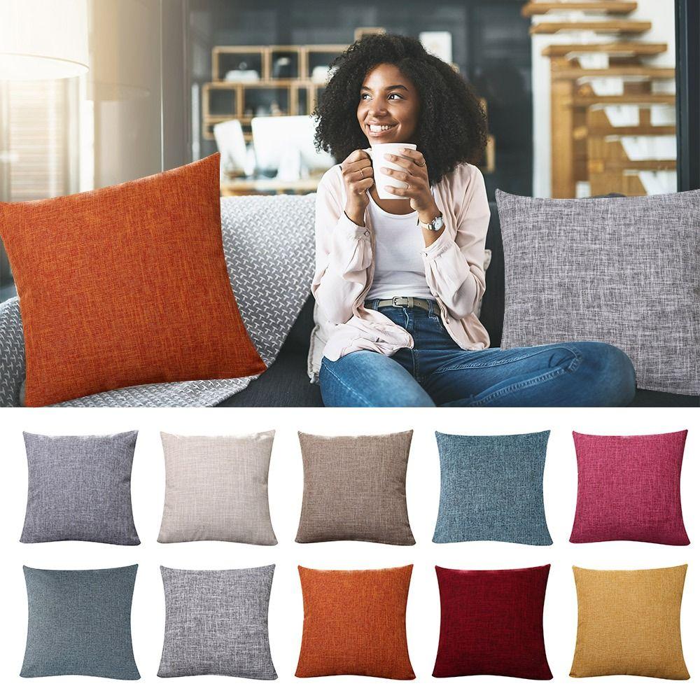 Square Decorative Pillow Case Linen Throw Pillow Covers  for Sofa Bedroom Car Living Room