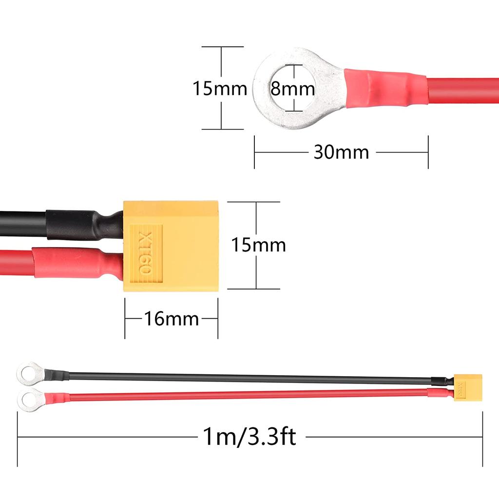 XT60 Male to O-Ring Cable – 1M 12AWG Silicone Wire | Reliable Connections for RC LiPo and FPV Drone Racing | Flexible and Durable