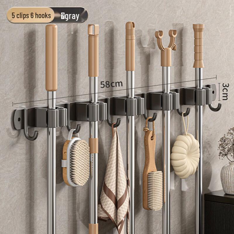 LIEI Suction Cup Wall-Mounted Mop & Broom Holder
