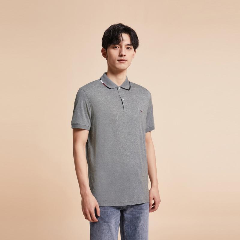 Tommy Hilfiger SS23 Color Collar Fashion Simple Embroidered Logo Contrast Trim Stretch Short Sleeve Polo Shirt Men Polo Shirts MW0MW30776-P01