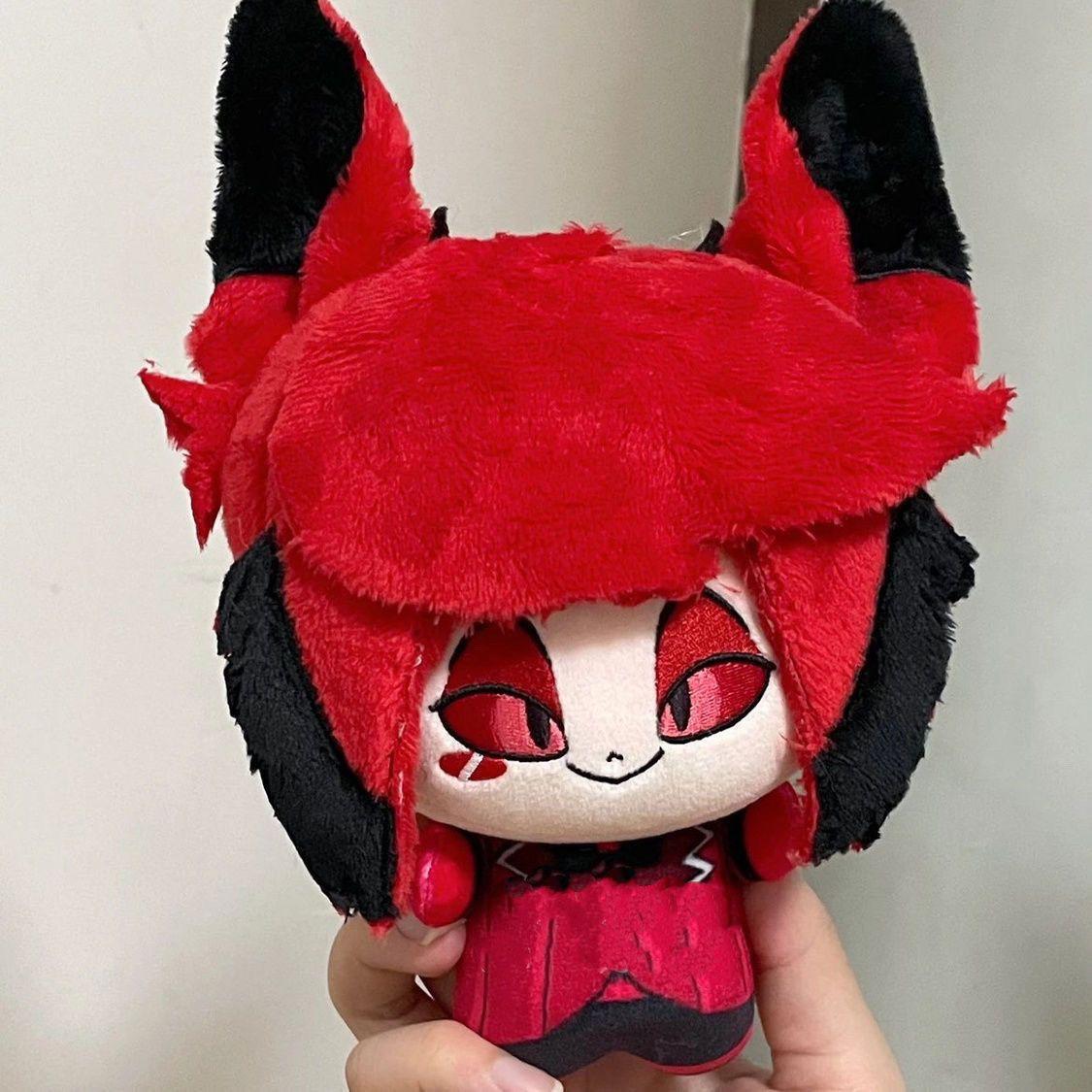 Stofftier 15cm Anime Spiel Hazbin Alastor Plüschtier Cartoon Puppe Spielzeug Kinder Erwachsene Sammlerstück Baumwolle Dekorative Plüsch Geschenke red