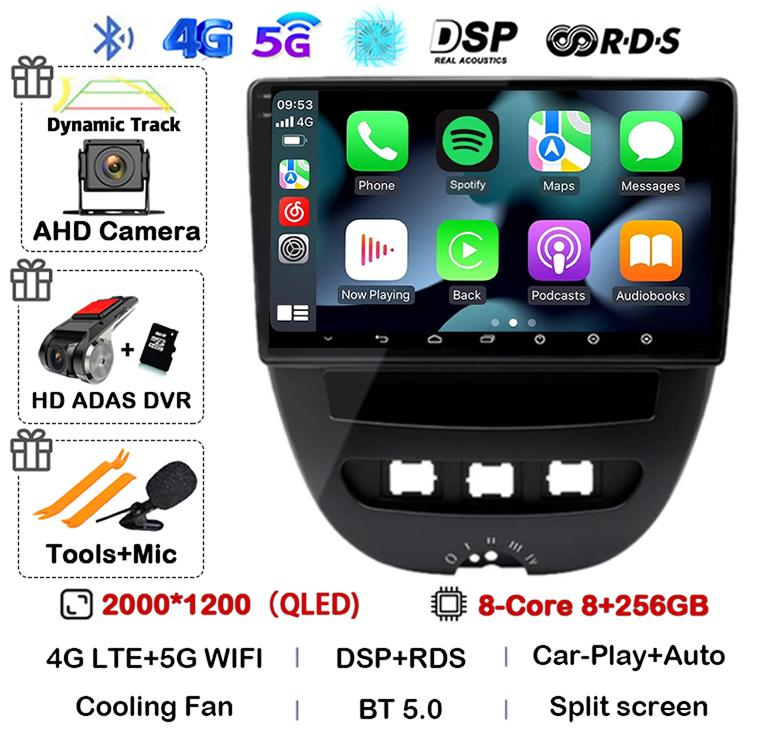 Android 14 Carplay Auto Car Radio For Peugeot 107 Toyota Aygo Citroen C1 2005 - 2014 Head Unit Stereo Multimedia Player GPS WIFI