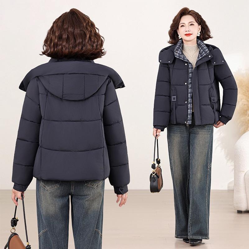 New cotton-padded jacket medium old mother cotton-padded jacket short hooded loose and thin bread-padded jacket jacket