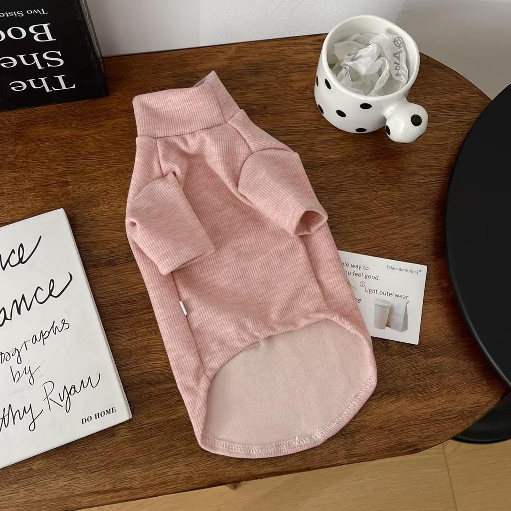 Pet Spring Solid Color Mid Neck Base Shirt Pet Elastic Long Sleeved T-shirt Skin Friendly Breathable Vest Puppy Clothes