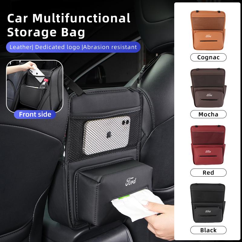For Ford Leather Car Seat Back Storage Bag Middle Armrest Hanging Pocket Mk2 Mk3 Ranger Mondeo Mk4 S-MAX Kuga Mustang Fusion