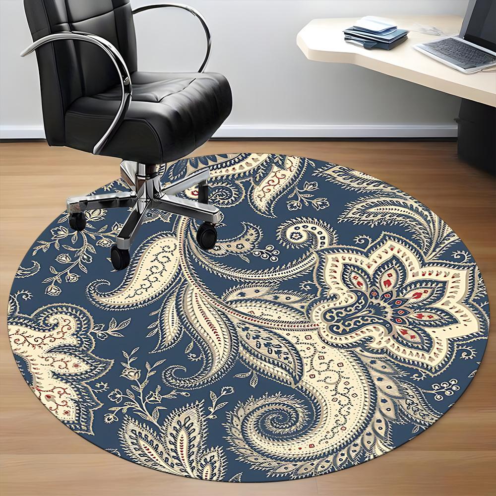 1pc Paisley Motif Office Round Area Rug, Indoor Mat Suitable ForOffice, Under Office Chairs Bedroom Living Room Home Decor, Room Deco 003