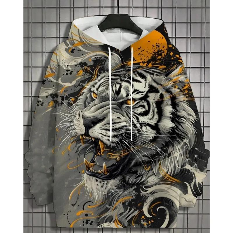 Men's Hoodie 3d Print Animal Tops Tiger Lion Graphics Long Sleeve Hoodie Vintage Fashion Dragon Men's Top Oversized Streetwear