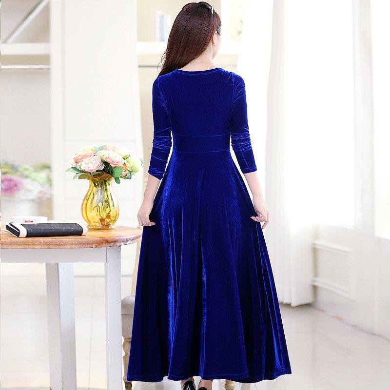 Autumn and Winter New Dress Long-sleeved Big Swing Skirt V-neck Long Dress Party Banquet Evening Dress