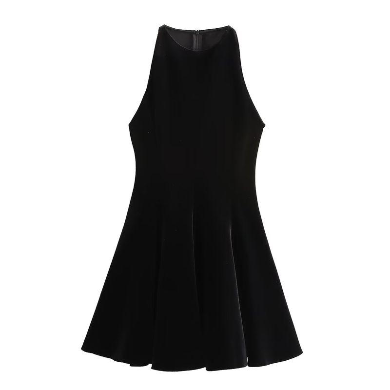 

Kaslead New Arrival Women s Clothing Fashion Style Wavy Style Wide Swing Velvet Dress 4043185 Black L