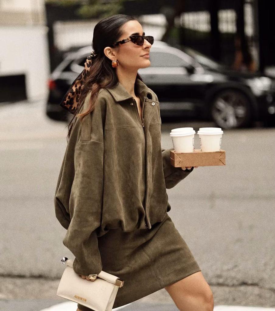 2025 Autumn/Winter Women's Batwing Sleeve Suede Pilot Jacket