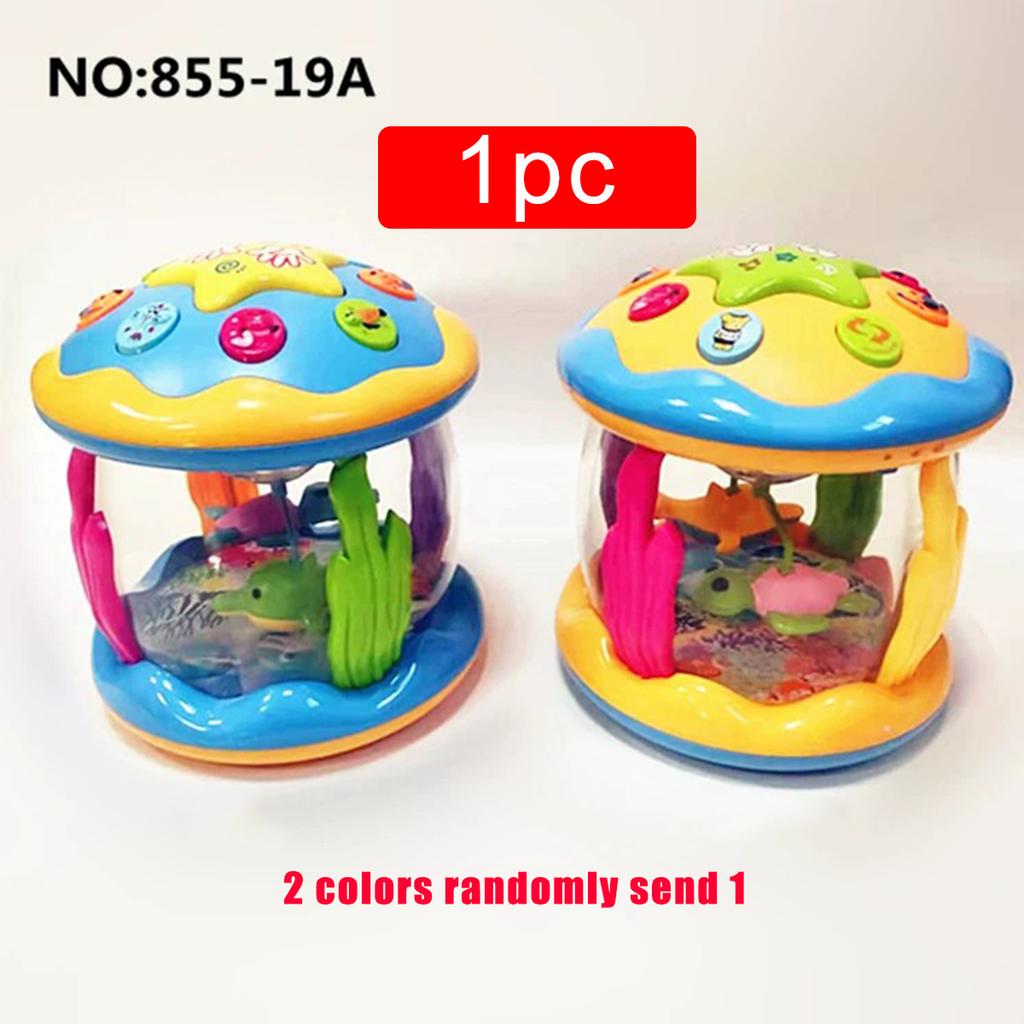 Non-Toxic Random 1Pc Kids Hand Drum Lighting Music Multi-Functional Music Projection Infant Toy Baby Ocean Rotation Soothing Pat Drum Toy
