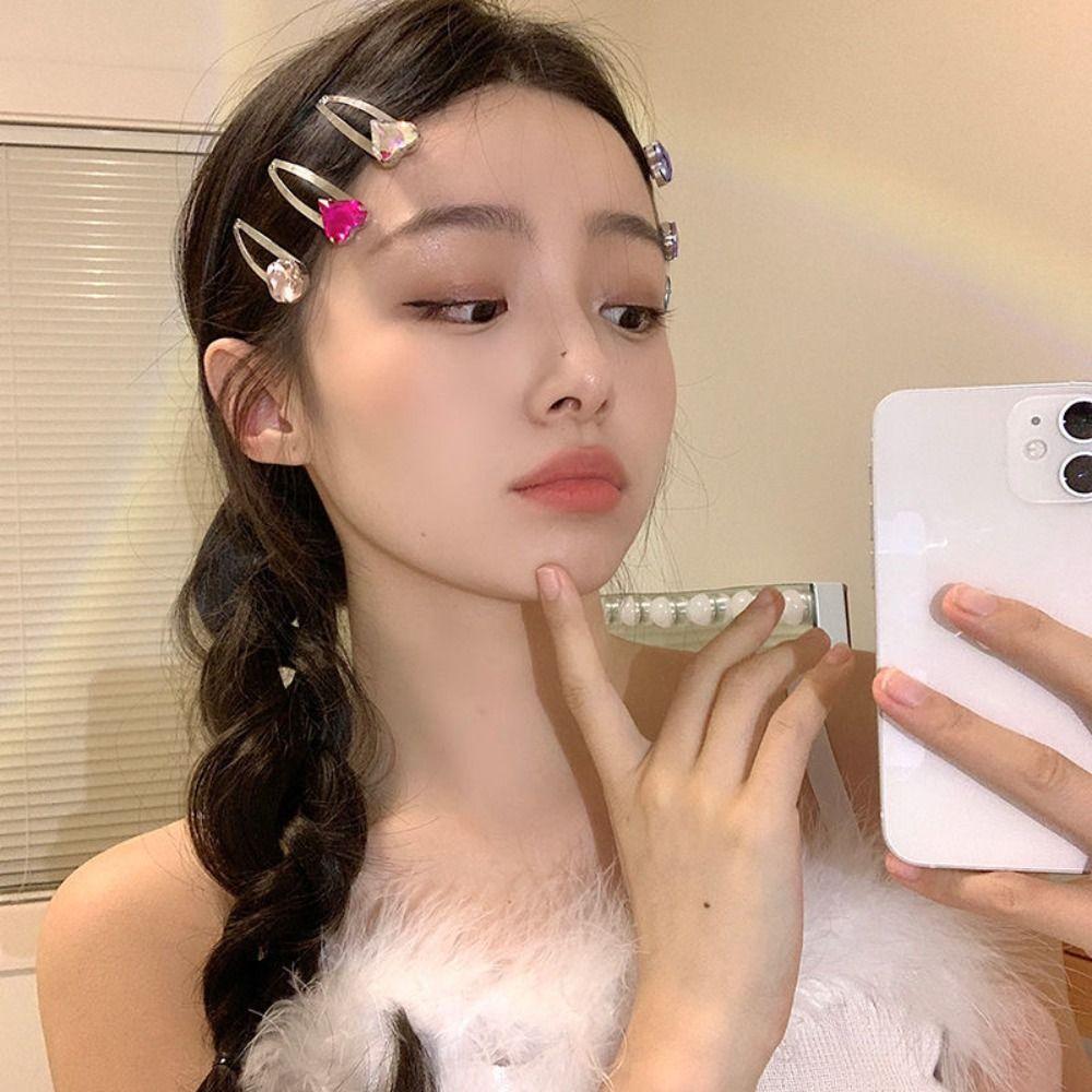 

Конфетный цвет Y2K женские ювелирные изделия заколка для волос в форме сердца корейская блестящая заколка для волос квадратная заколка для волос с кристаллами light blue-square