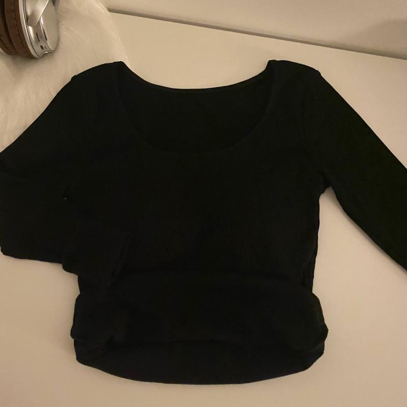 

Женская термофутболка с длинным рукавом 2023 года с нагрудными вкладышами - Теплый, утолщенный базовый слой для осени/зимы. One Size чёрный