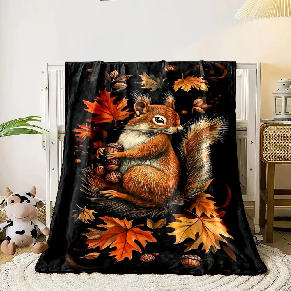Autumn Squirrel with Leaves and Acorns Flannel blanket for bedroom living room sofa and nap