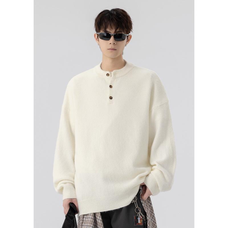 520g Men's Retro Henley Collar Heavyweight Sweater - Old Money Style, Casual Knit Hoodie, Plus Size, Autumn/Winter Wear