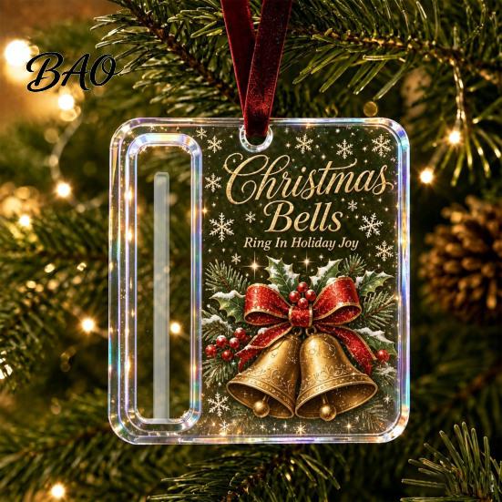 Surprise Cash Gift Packaging 2Pcs Christmas Holder Ornament, Acrylic Money Hanging Decor with Holiday Party Santa Snowman Design, Tree Pendant