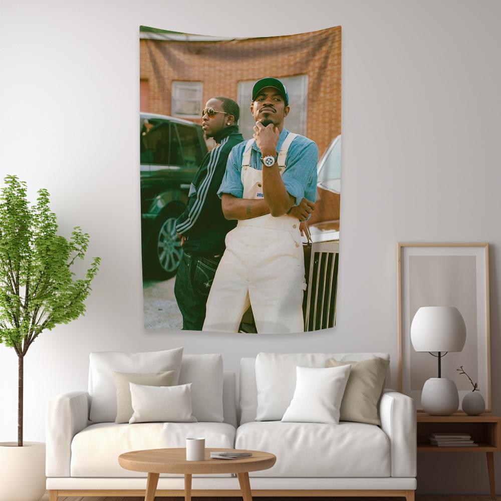 

Rap Singer Tapestry OutKasts Album Cover Printed Flag Wall Hanging Background For Bedroom Indoor Outdoor Decor Concert Banner 29x37in