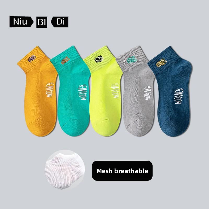5 Pairs of Men's Spring and Autumn Pure Cotton Sweat Absorbing Breathable Mesh Thin Socks