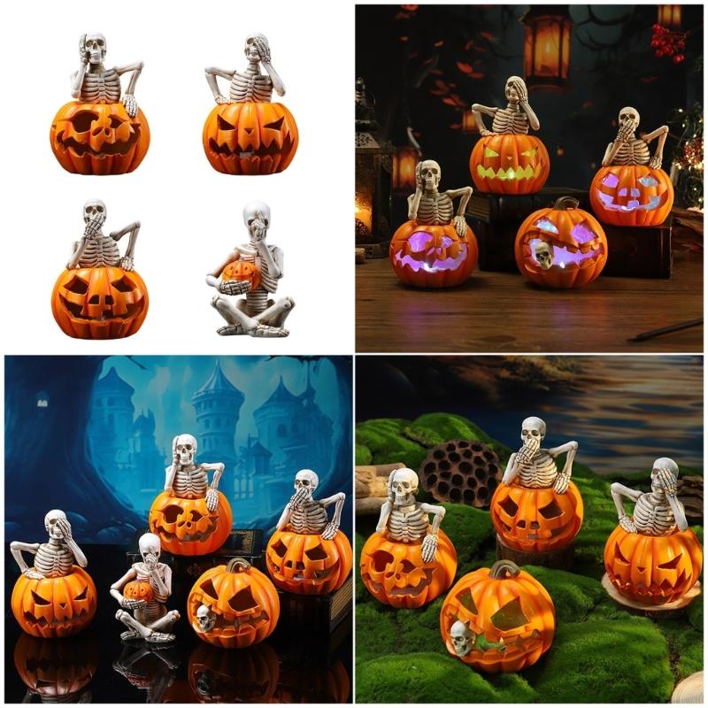 Pumpkin Skull Skull Shaped Lamp Halloween Theme Ornament Stylish Decorative Light Indoor and Outdoor Festives Decoration