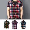 Camisa de Hombre de Manga Corta con Cuello Mao Cierre de Botones Camisa Estampada a Cuadros para Hombre Ropa de Calle
