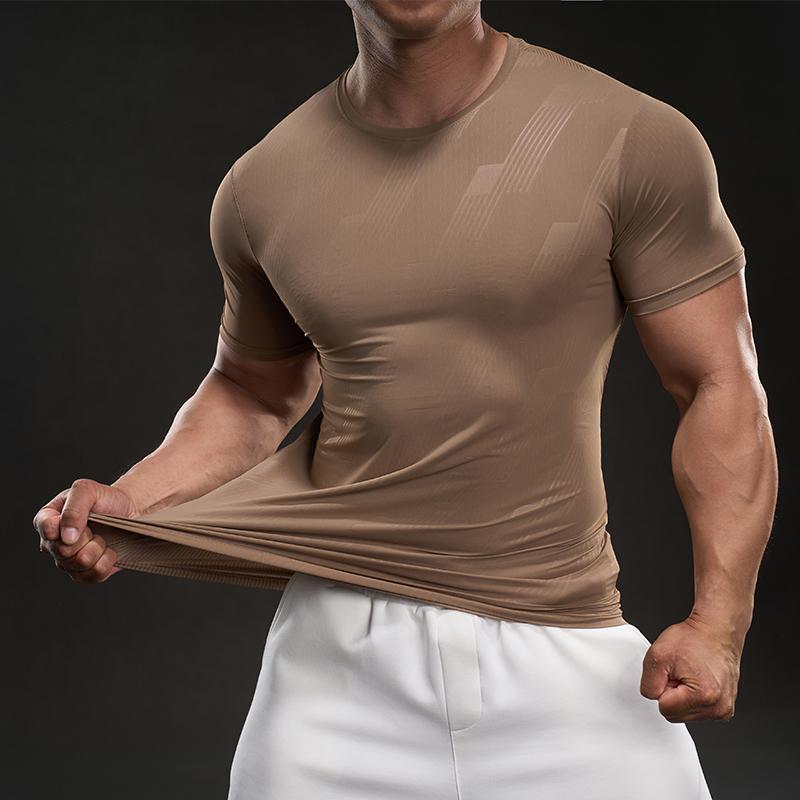 

Летняя футболка в американском стиле, повседневная, с коротким рукавом, модная, спортивная, облегающая, эластичная, для фитнеса, для улицы, с круглым вырезом M кофейный